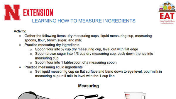 Learning How to Measure Ingredients handout thumbnail