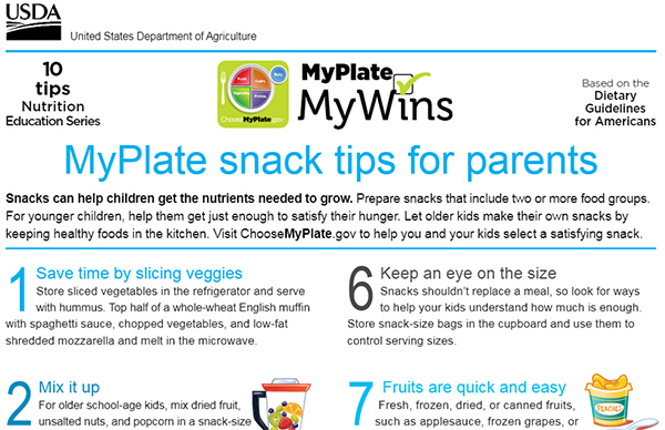 MyPlate Snack Tips handout thumbnail