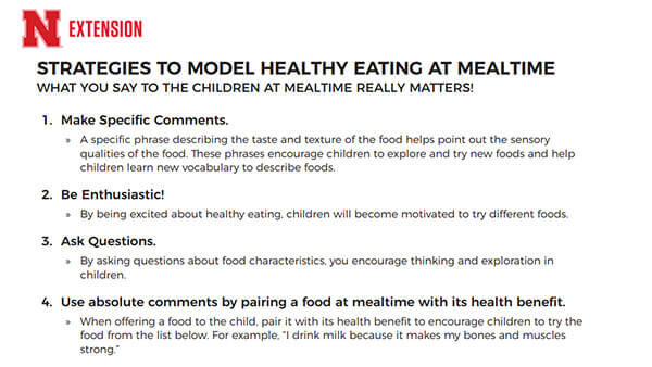 Strategies to Model Healthy Eating at Mealtime handout thumbnail
