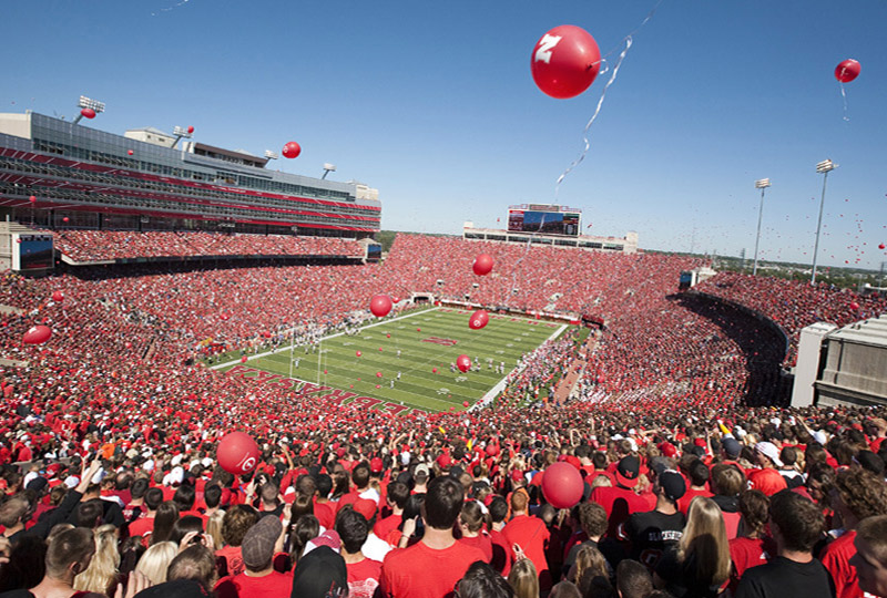 Football balloons released on gameday in Memorial Stadium