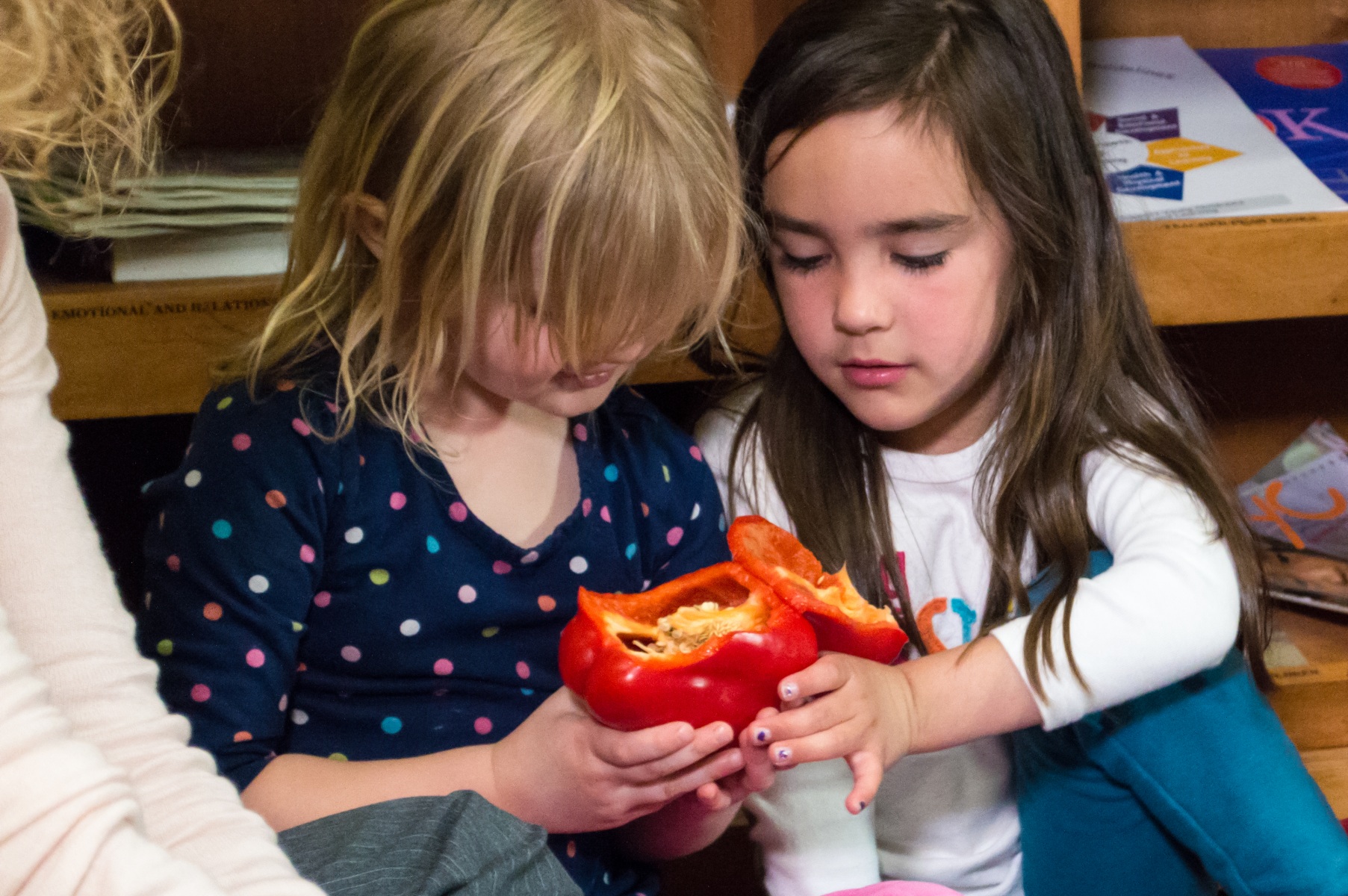 children opening a bell pepper
