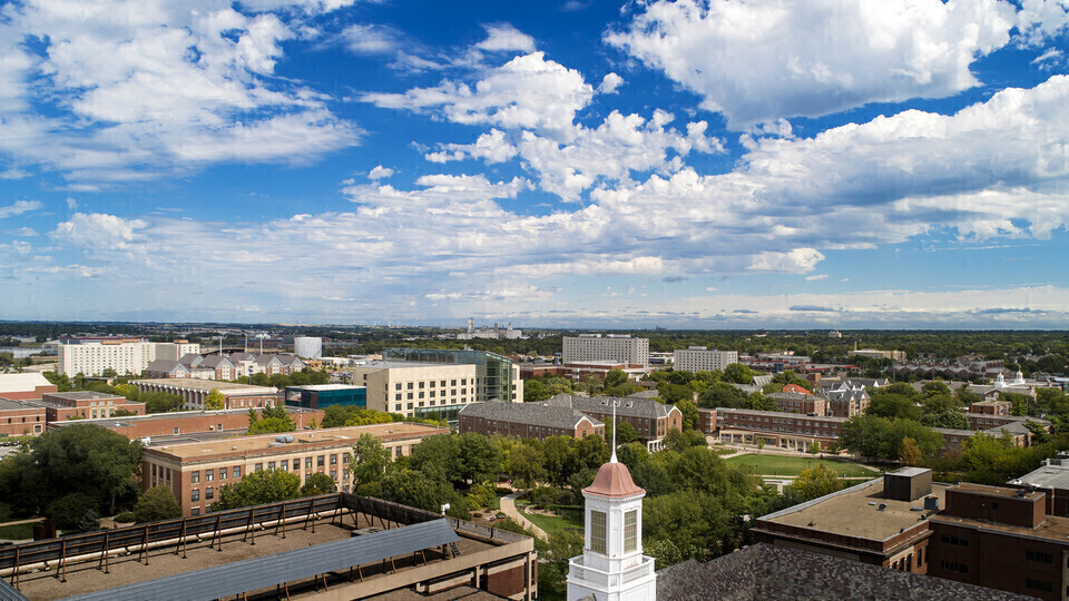 Drone image over City Campus of the University of Nebraska–Lincoln