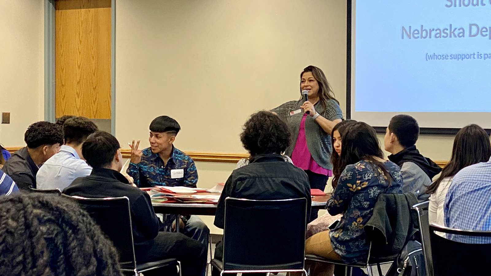 Associate professor Amanda Morales speaks to students during the 2023 YPAR Summit
