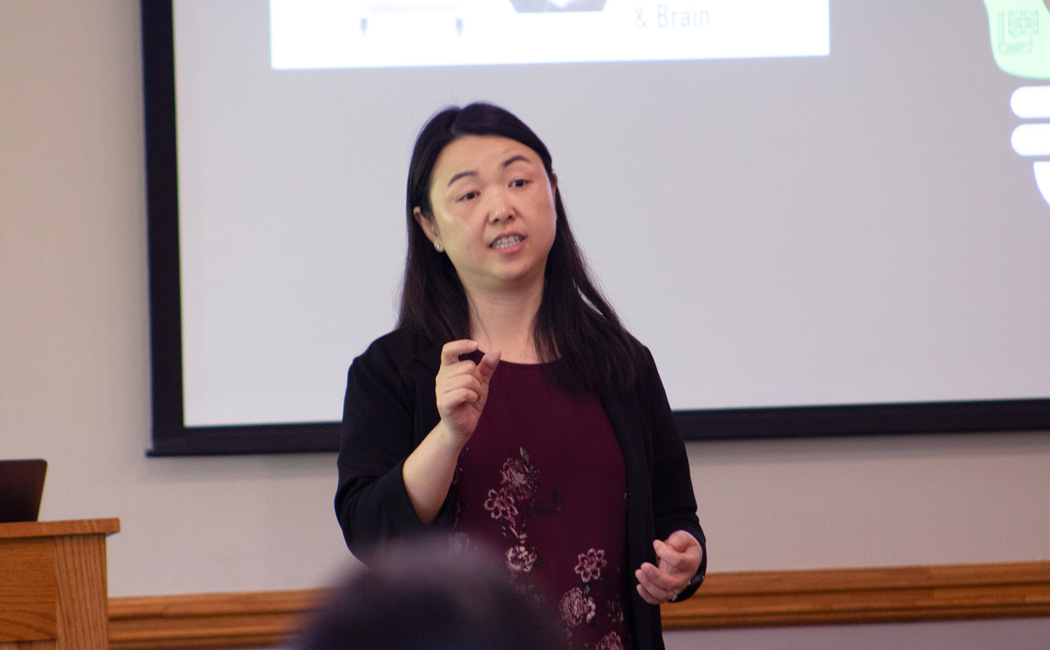 Yingying Wang, associate professor of special education and communication disorders, and director of UNL’s Neuroimaging for Language, Literacy and Learning (NL3) Lab, discusses neuroimaging technology during her Spring 2024 Methodology Applications Series presentation May 3 at the Nebraska Union.