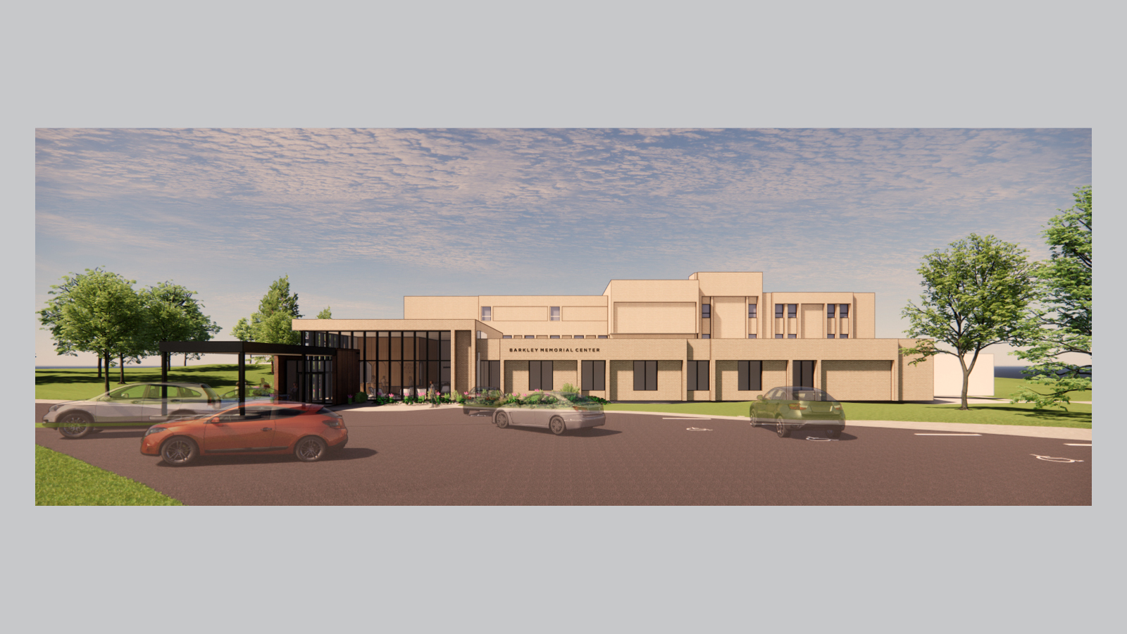 rendering of the new exterior entrance to the Barkley Speech Language and Hearing Clinic 