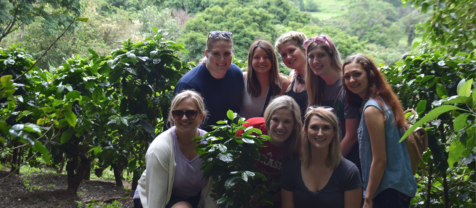 Husker students pose for a group photo at a coffee farm in Costa Rica