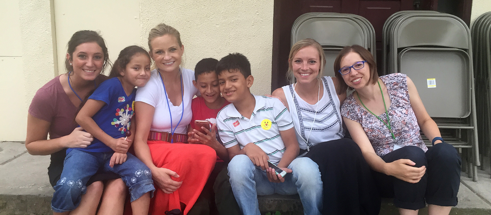 Husker audiology students pose with children after providing hearing services in Nicaragua