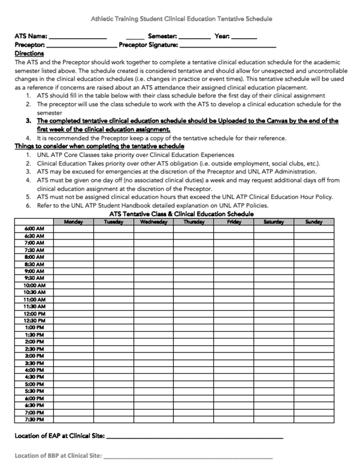 ATS Clinical Education Tentative Schedule