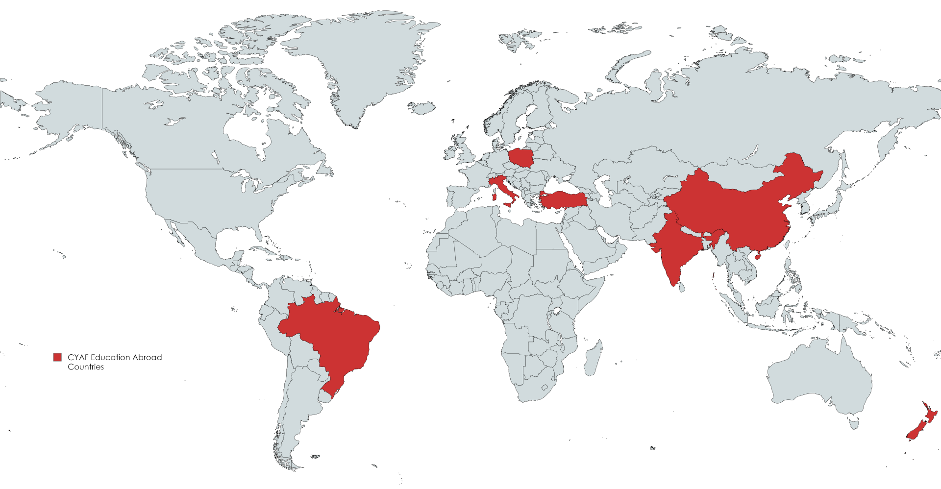 CYAF Education Abroad Countries Map