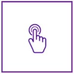 Finger pressing a circular button, outlined in purple.