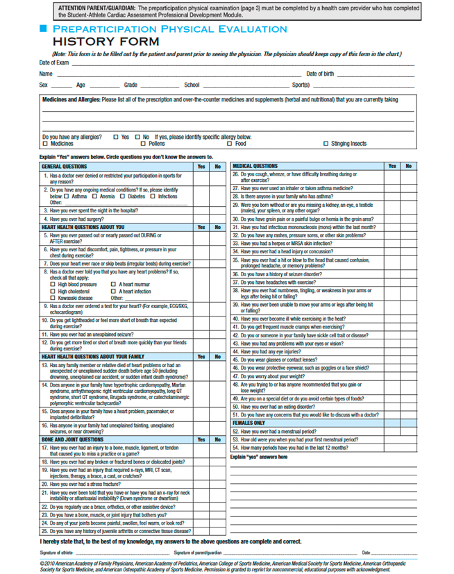 Pre-Participation Physical Evaluation