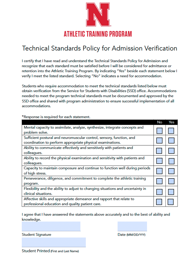 Technical Standards Policy for Admission Verification