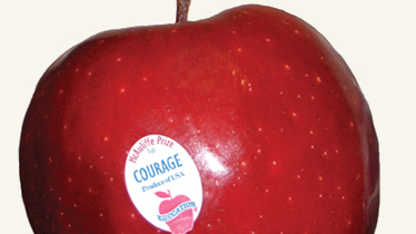 Red Apple with courage sticker.