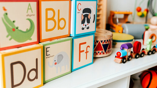 Blocks on shelf