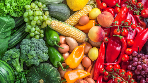 Fruits and Vegetables organized by color.