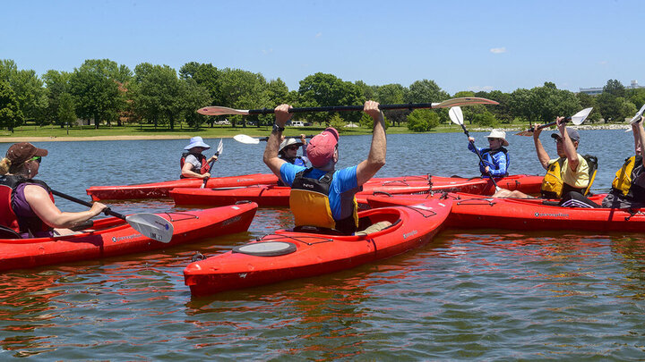 OLLI members kayaking on Holmes Lake. 