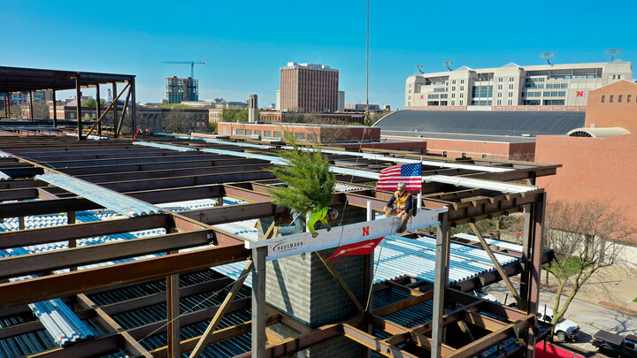 Drone image of construction site. 