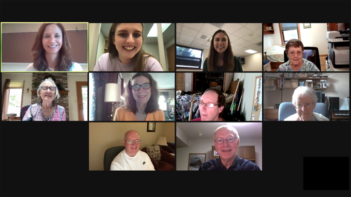 Clinicians and participants smile for a group screenshot during a Zoom meeting for the LOUD Crowd.