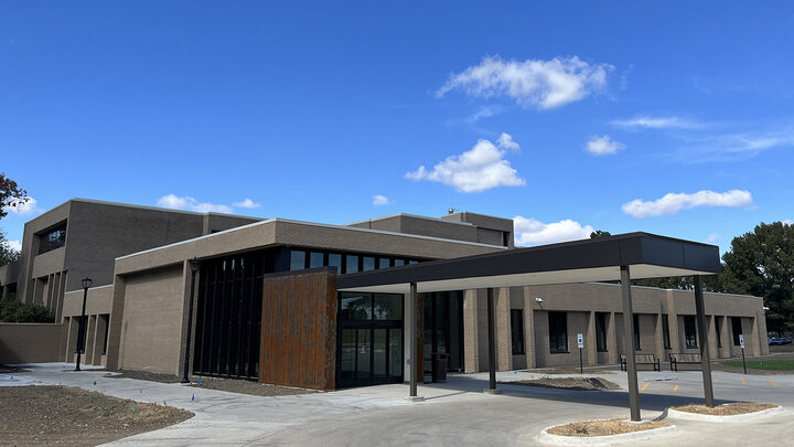 The new Barkley Speech Language and Hearing Clinic entrance is located on the east side of the Barkley Memorial Center.