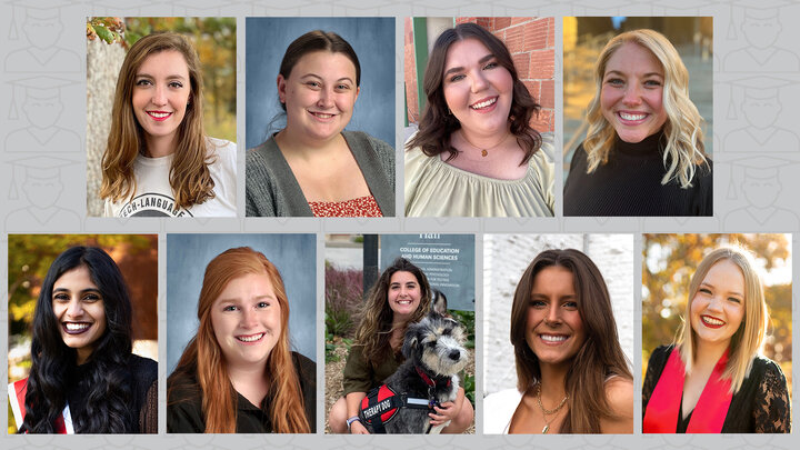 Headshots for Amanda Cardey, Jessilyn Coe, Alexis Goodenberger, Sydney Huls, Riha Karney, Maddy Nelson, Julia Raffel, Sarah Rogoz and Kaylie Trumble