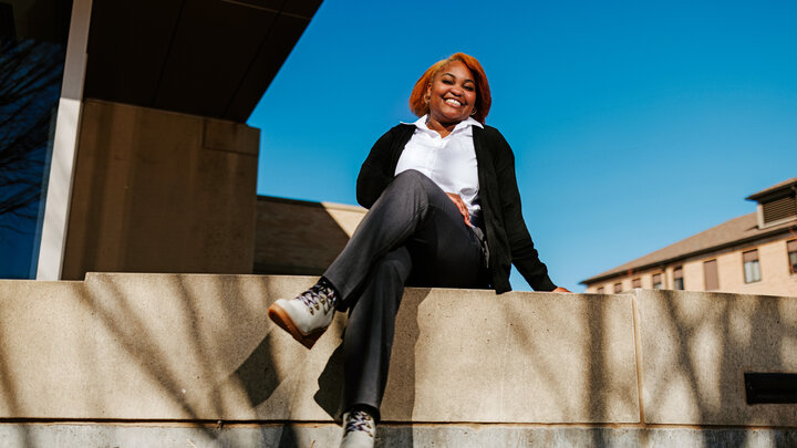 Alaya Greene smiles for a photo on East Campus