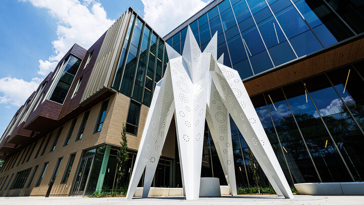 CPEH Exterior with Sculpture in Foreground