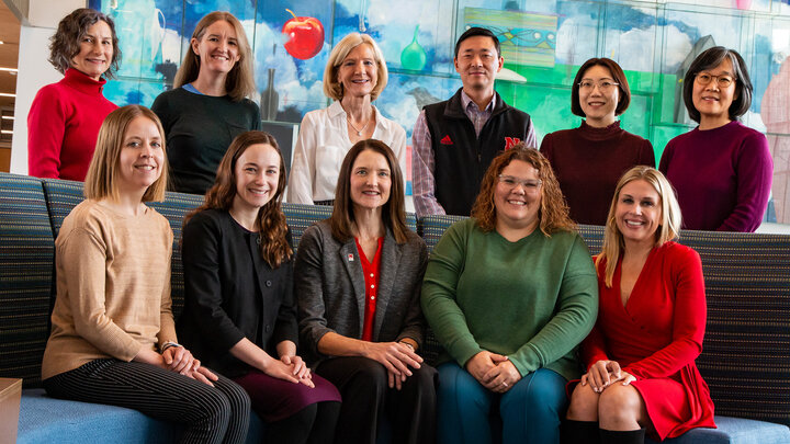 Project team members include, front row from left: Natalie Koziol, Jenna Finch, Lisa Knoche, Jennifer Leeper Miller and Holly Hatton-Bowers. Back row, from left: Julia Torquati, Carrie Clark, Sue Sheridan, Changmin Yan, HyeonJin Yoon and Soo-Young Hong. (Kyleigh Skaggs, CYFS)