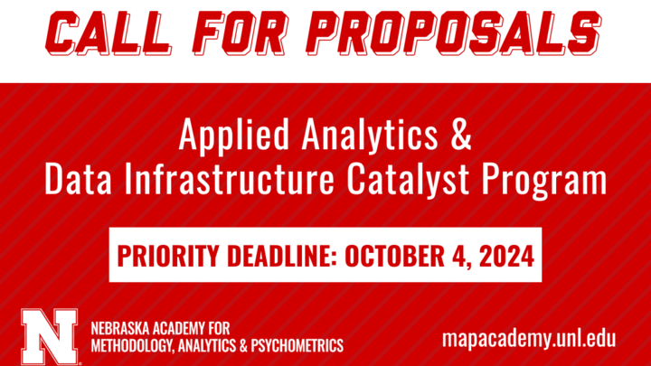 Call for proposals, Applied Analytics & Data Infrastructure Catalyst Program, priority deadline: October 4, 2024, Nebraska Academy for Methodology, Analytics & Psychometrics, mapacademy.unl.edu