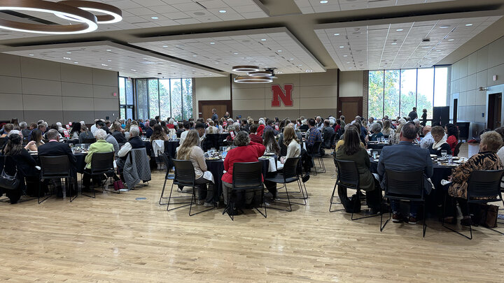 tables of people at the CEHS scholarship donor luncheon at the Nebraska East Union