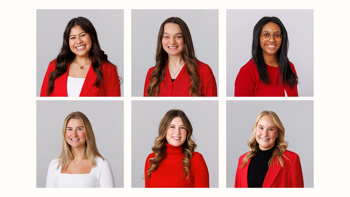 white background with headshots of Jenny Castor, Lorelei Dalton, Laila Doyle, Bradie Johnson, Ella Medina and Halle Settles