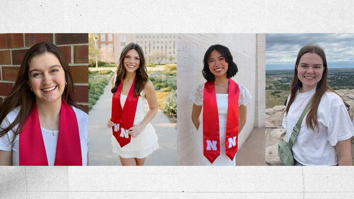 gray textured background with portrait photos of Allison Kassing, Gretchen Panovich, Kayli Pham and Sarah Ritterling