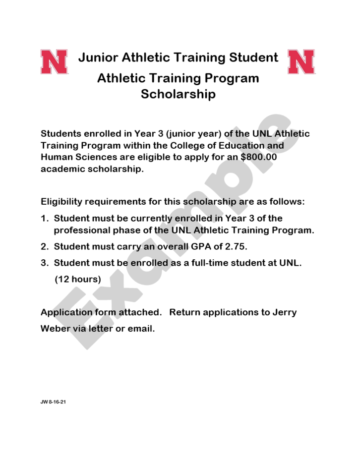 University of Nebraska-Lincoln Athletic Training Program (UNL ATP) Scholarship Application