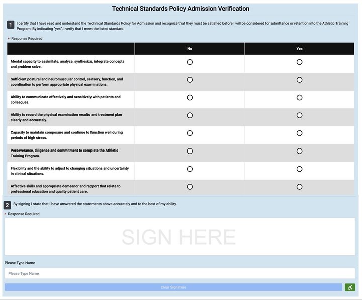 Technical Standards Policy Admission Verification