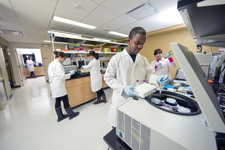 Lab members in the obesity prevention center’s research core facility.