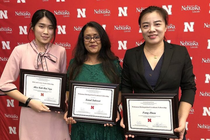 Alice, Sonal, and Fang at the fellowship ceremony hosted by UNL’s Agricultural and Research Division.