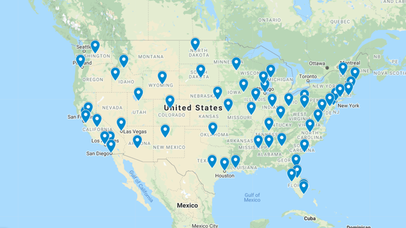 Interactive map of regional partners in the US